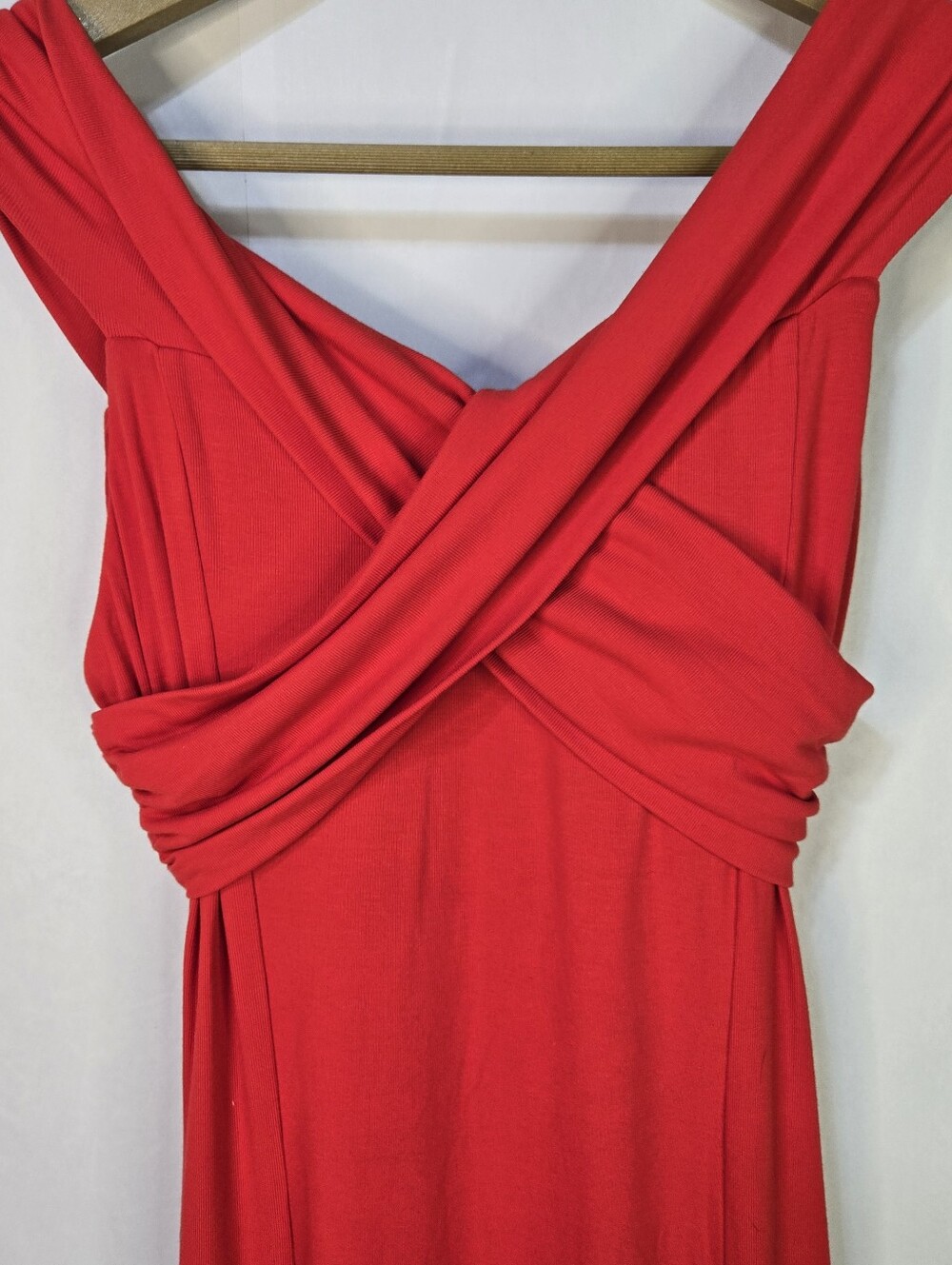 OGL Size S Vibrant Red Cross-cross Neckline Maxi Dress, Built-in Brami Bra NWT - Picture 8 of 10